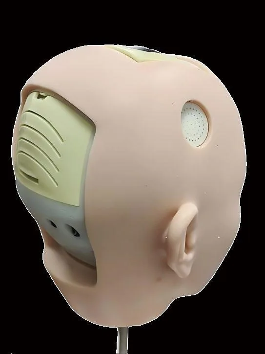 Close-up of the MZRAIDOLL AI interactive head